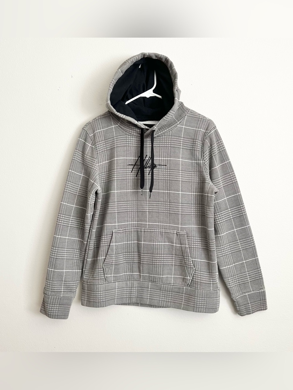 Hollister Embroidered Spell Out Plaid Hoodie Streetwear Y2K Skater Preppy XS